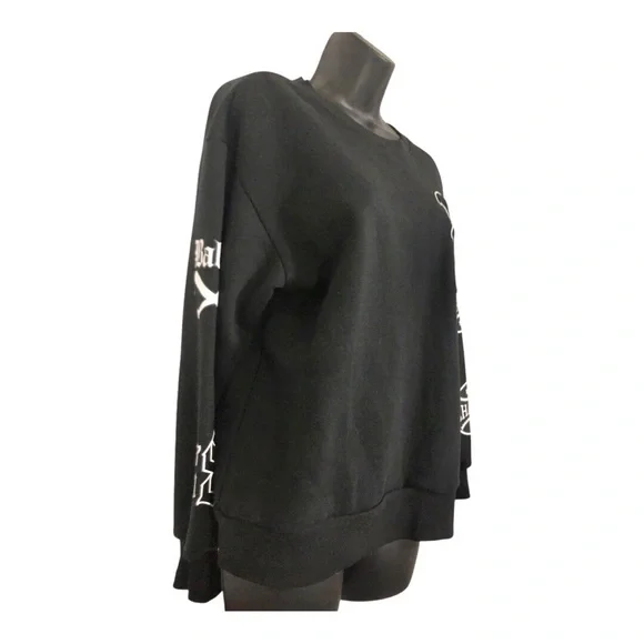 Black multi print varsity patchwork sweatshirt size medium brand new - Picture 9 of 10